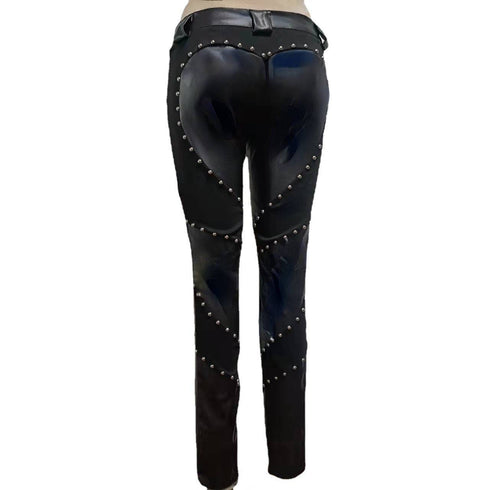 Women's Riveted PU Leather Leggings Solid Casual